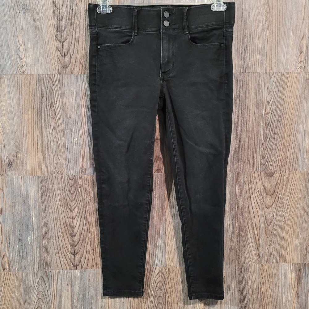 APT 9 Tummy Control Ankle Jeans Size 8 x 25 Black Denim Mid Rise Stretch Work